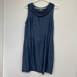 Lina Tomei (S) Italy Chambray Lagenlook Midi Shift Sleeveless Cowl Neck Dress
